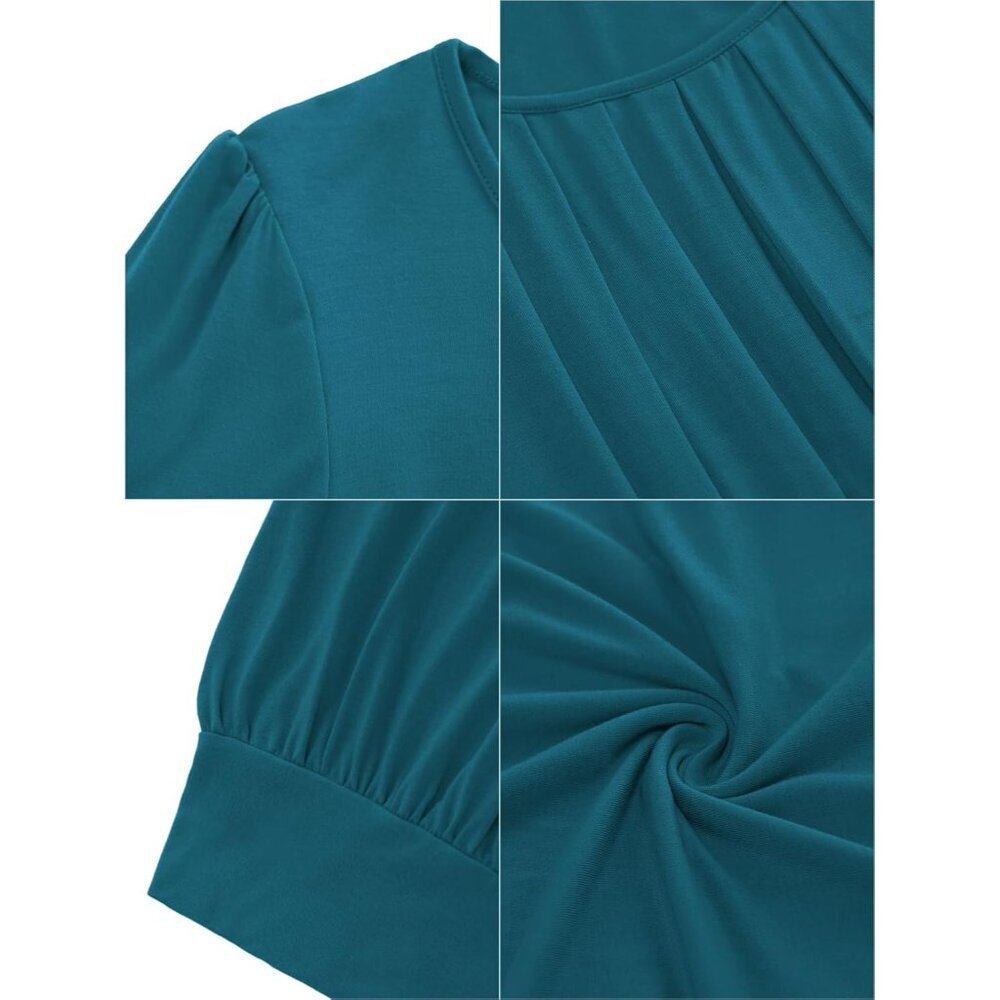 Women's Casual Short Sleeve Tee Top Rayon Spandex Small Scoop Neck Pleated - Picture 3 of 3